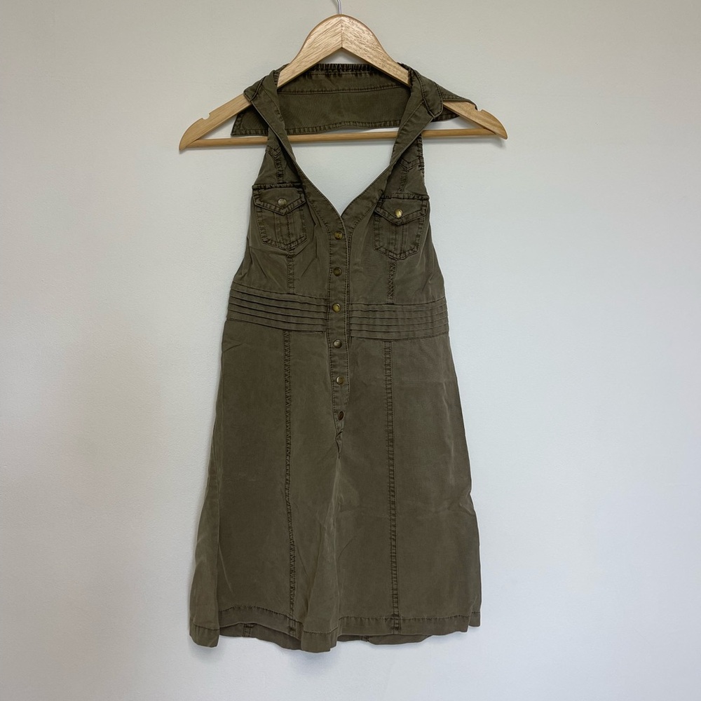 Guess Olive/army Green Button-Front Mini Cargo Dress